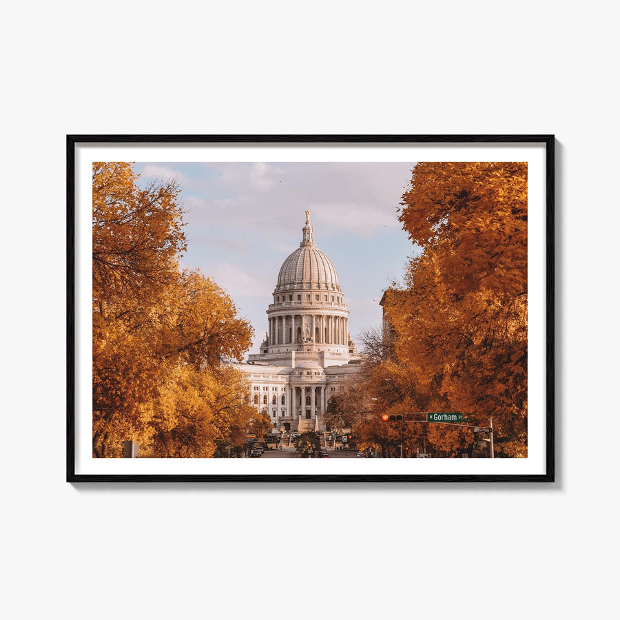 Madison colorful photo poster of Wisconsin, USA – horizontal wall art, unframed print shown in interior mockup