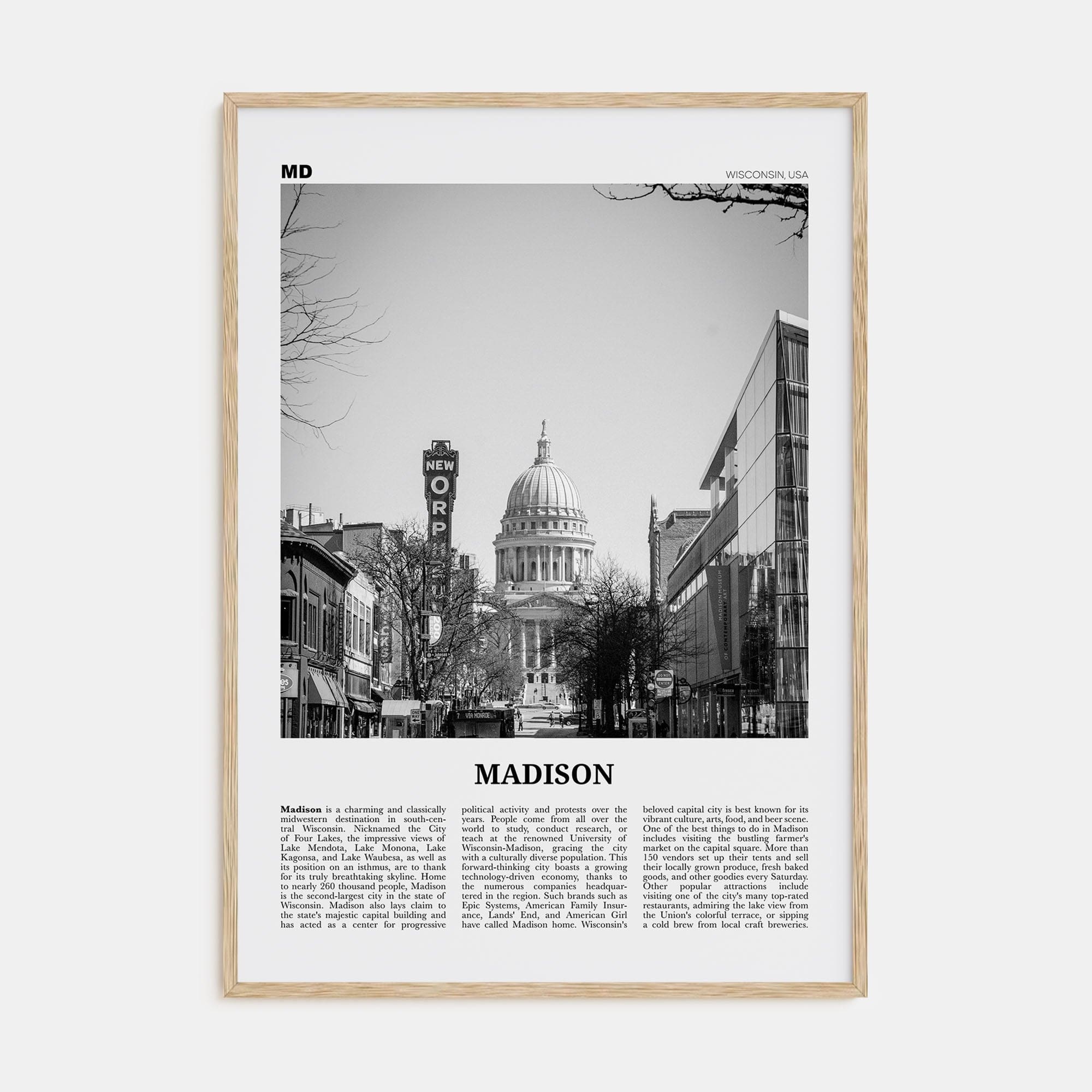 Madison No 1 Poster Natural Wood / 8x12 in Nbourhood Travel B&W Poster