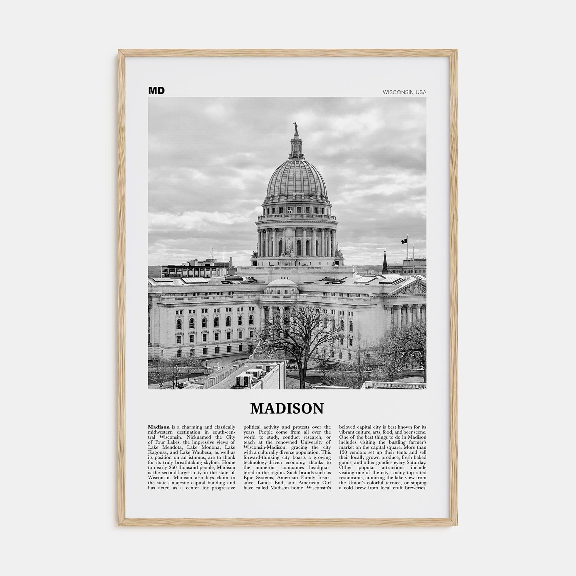 Madison No 2 Poster Natural Wood / 8x12 in Nbourhood Travel B&W Poster