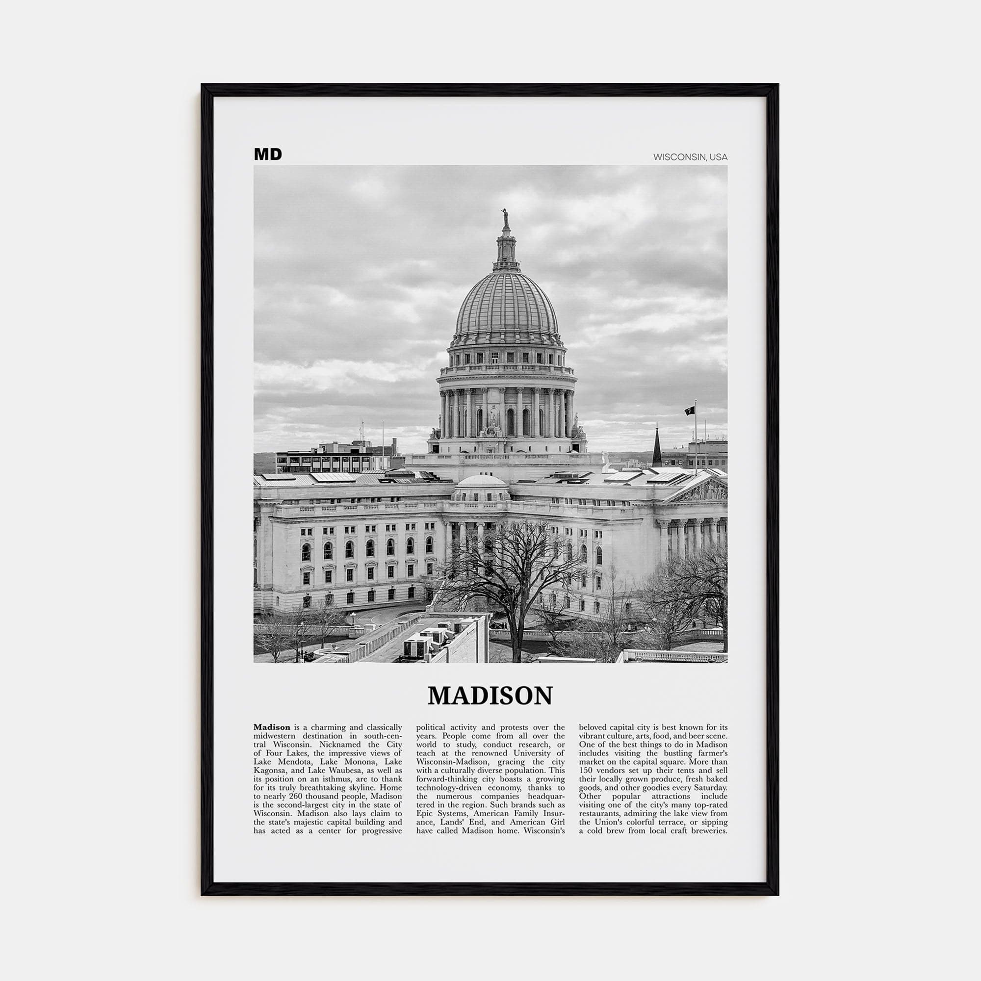 Madison No 2 Poster Black Wood / 8x12 in Nbourhood Travel B&W Poster