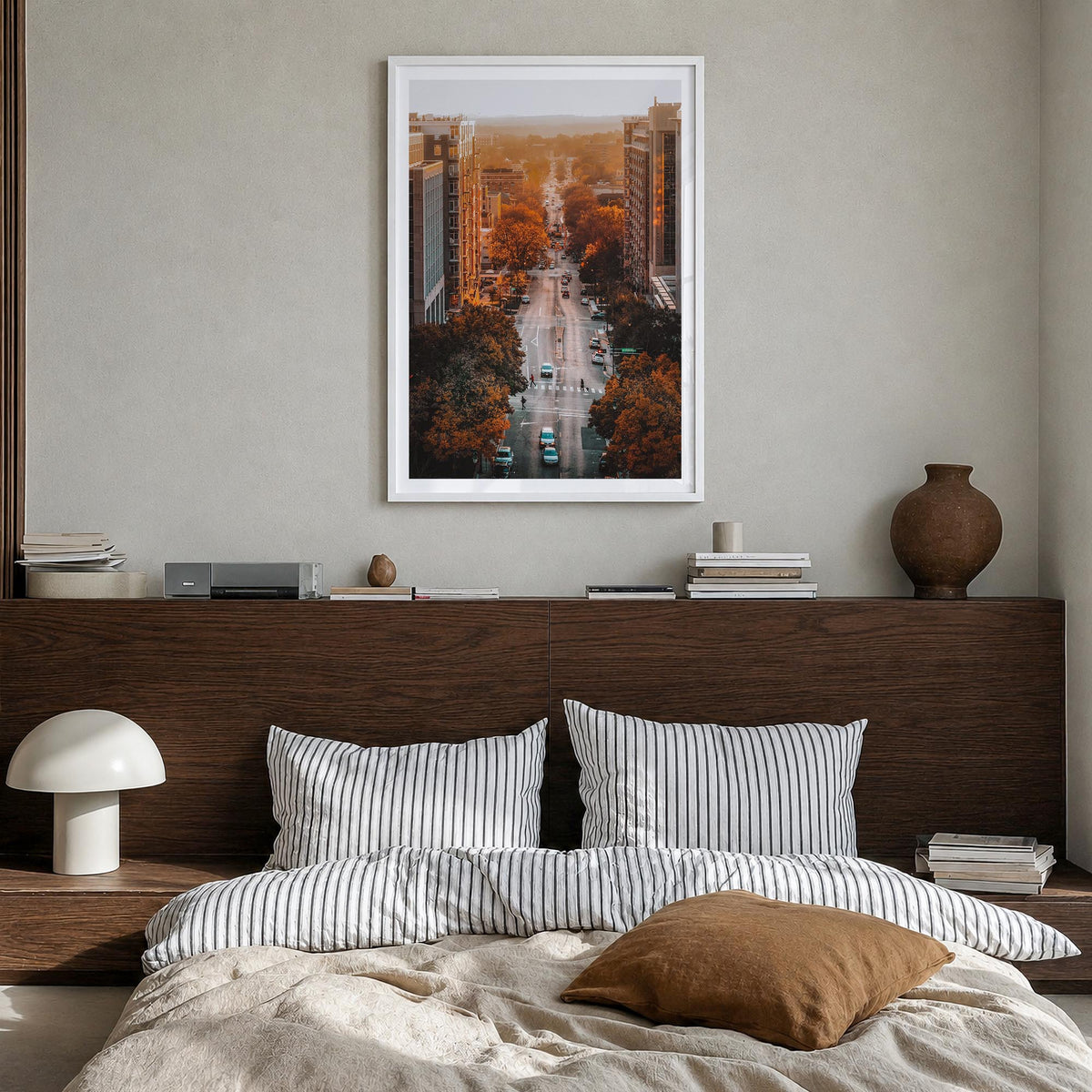 Madison no. 3 colorful photo poster of Wisconsin, USA – vertical wall art in white wood frame with white border, hanging on w