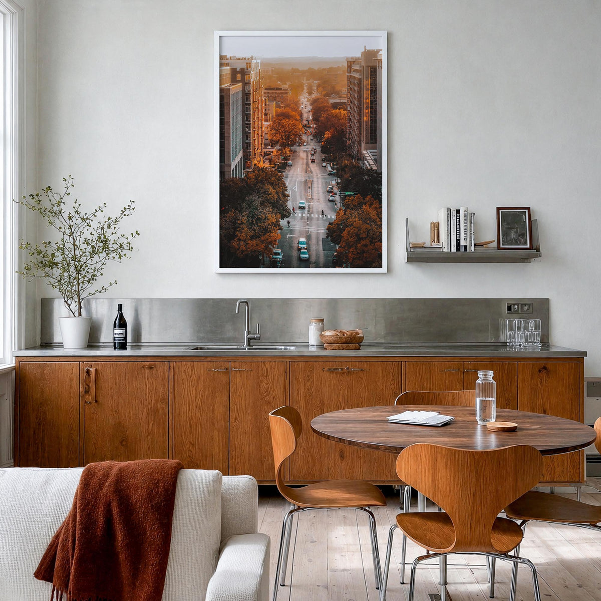 Madison no. 3 colorful photo poster of Wisconsin, USA – vertical wall art in white wood frame, hanging on wall
