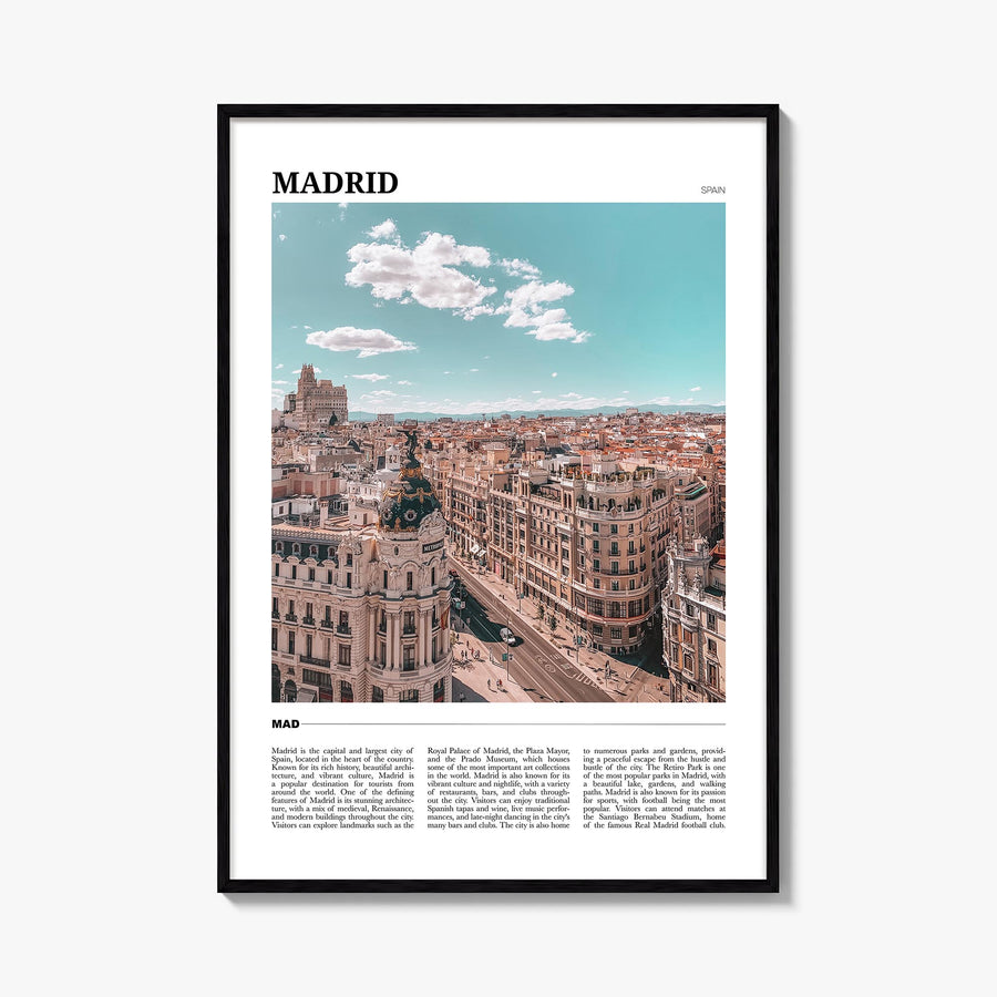 Madrid colorful travel poster of Spain – vertical wall art, unframed print shown in interior mockup
