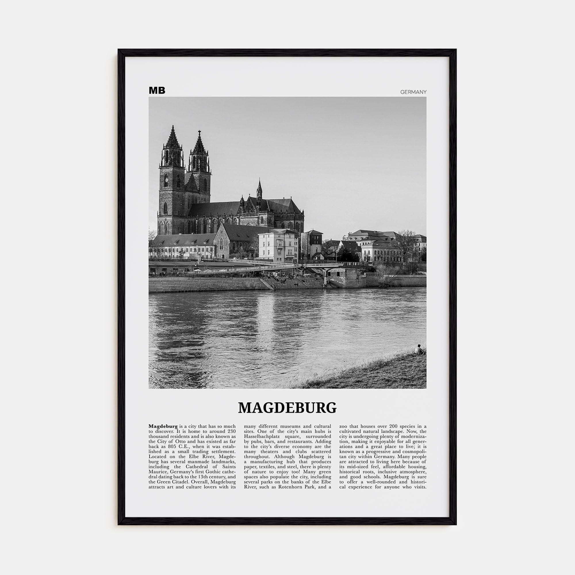 Magdeburg Poster Black Wood / 8x12 in Nbourhood Travel B&W Poster