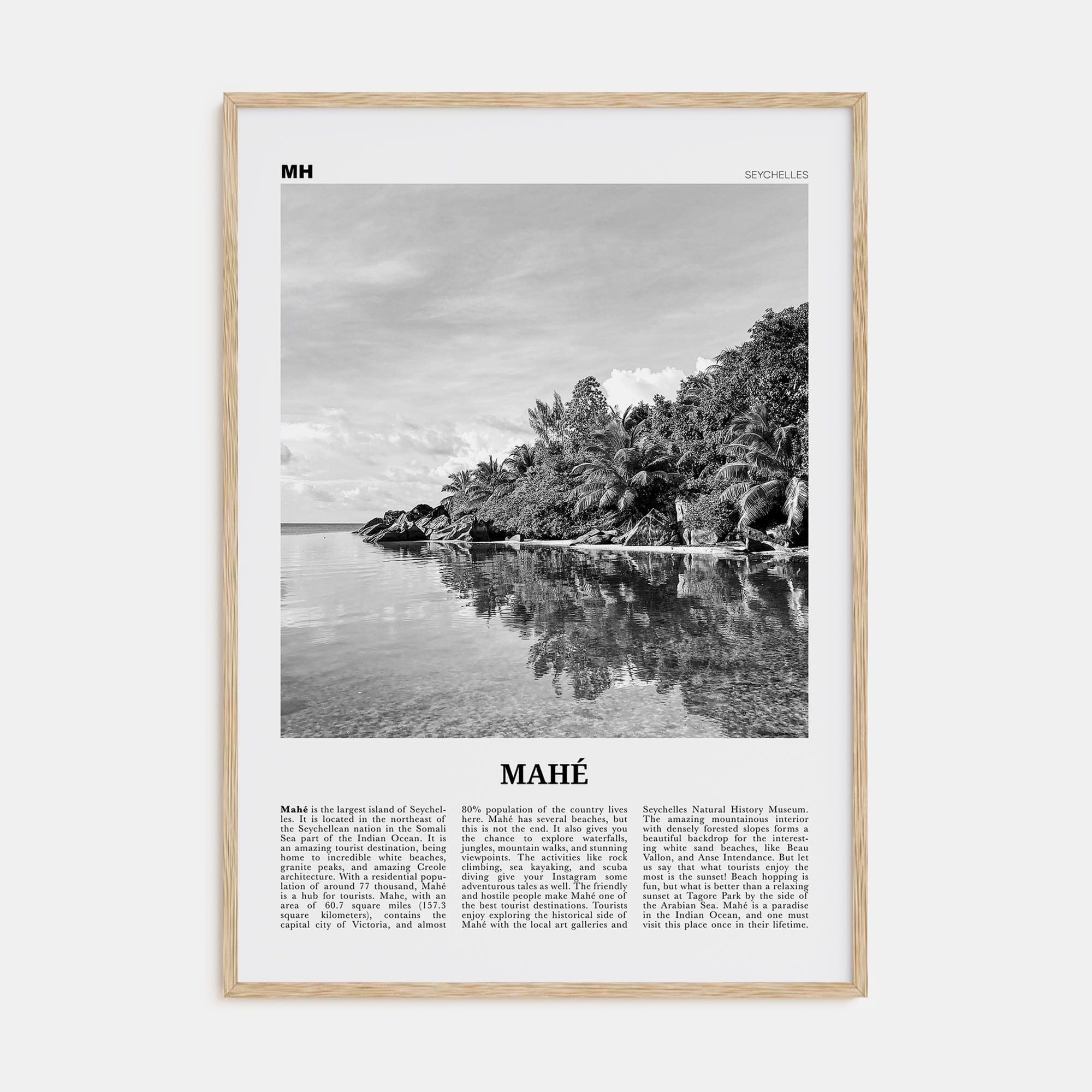 Mahé Poster Natural Wood / 8x12 in Nbourhood Travel B&W Poster