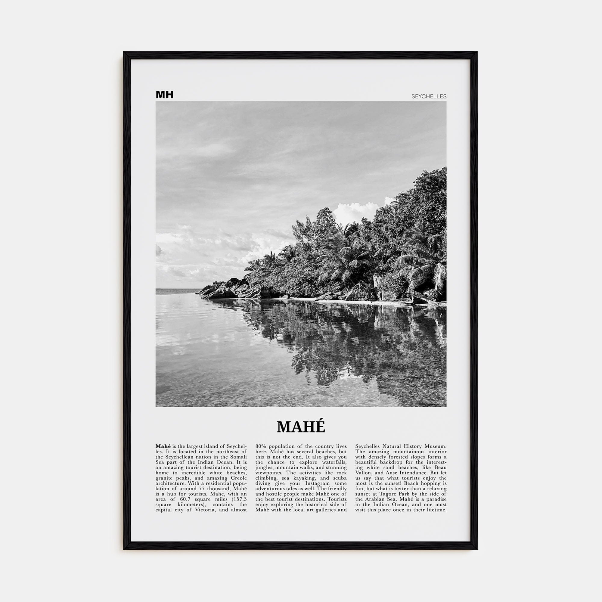 Mahé Poster Black Wood / 8x12 in Nbourhood Travel B&W Poster