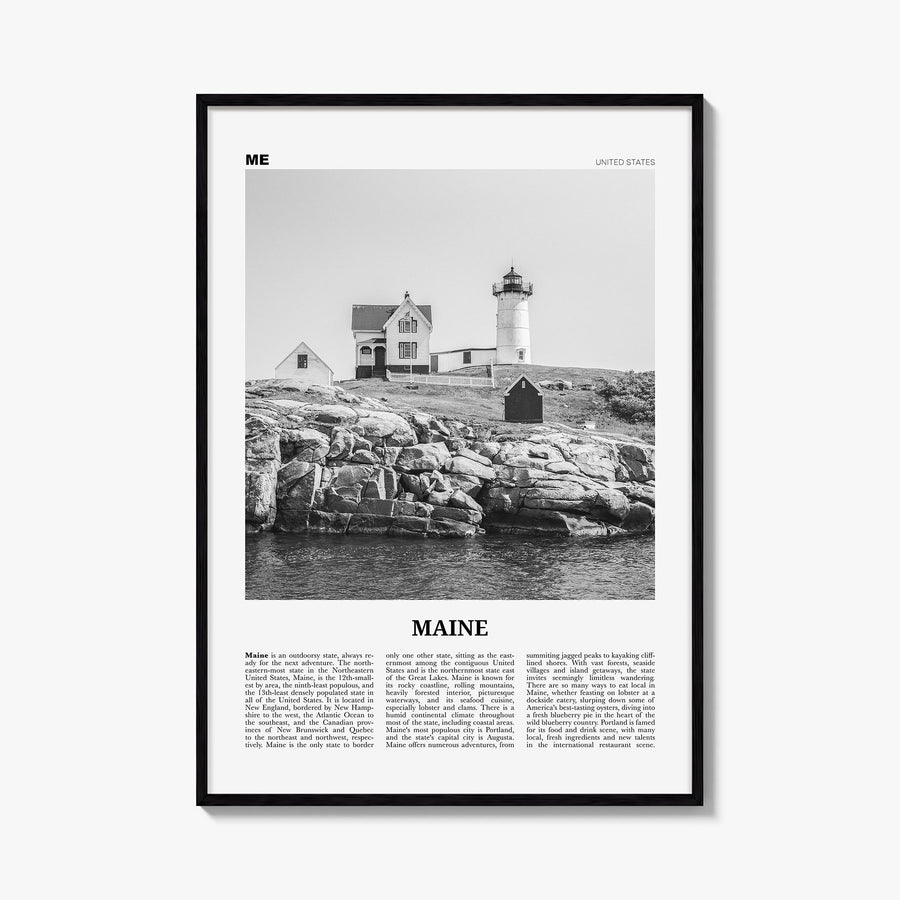 Maine no. 1 black & white newspaper poster of United States – vertical wall art, unframed print shown in interior mockup