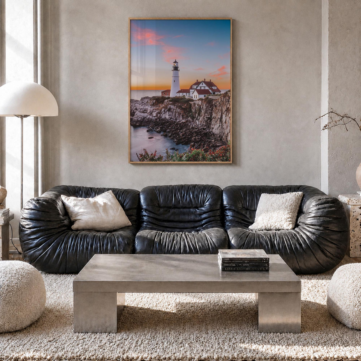 Maine no. 1 colorful photo poster of United States – vertical wall art in natural wood frame, hanging on wall