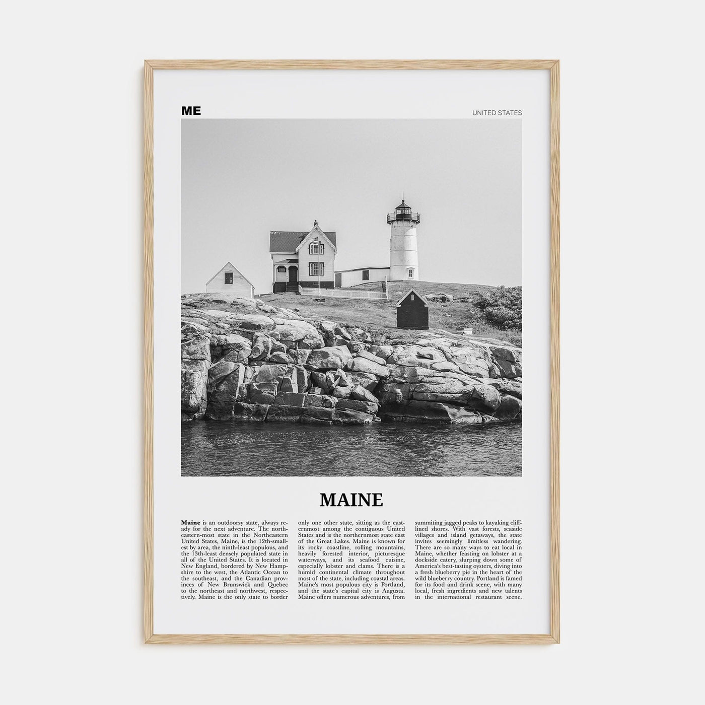 Maine No 1 Poster Natural Wood / 8x12 in Nbourhood Travel B&W Poster