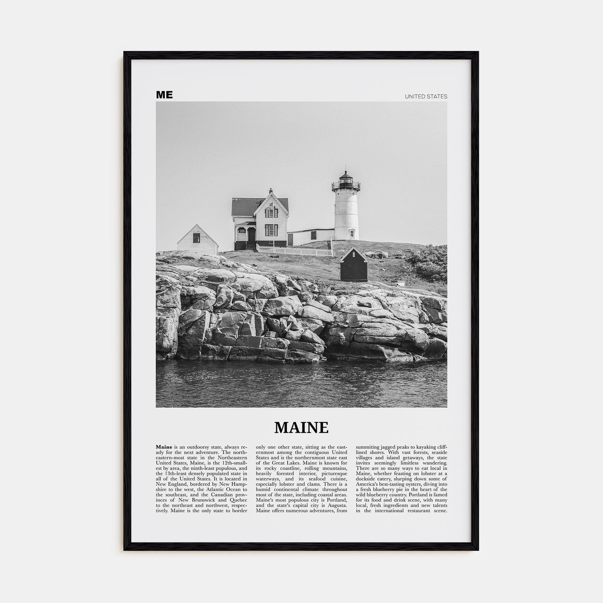 Maine No 1 Poster Black Wood / 8x12 in Nbourhood Travel B&W Poster