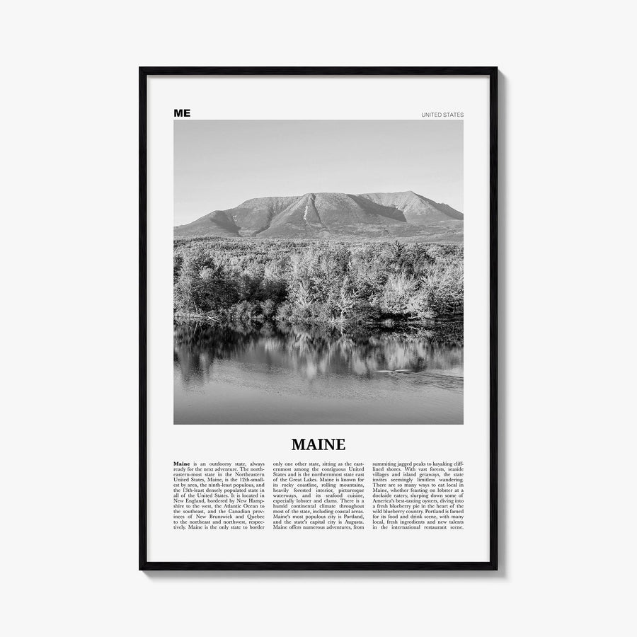 Maine no. 2 black & white newspaper poster of United States – vertical wall art, unframed print shown in interior mockup
