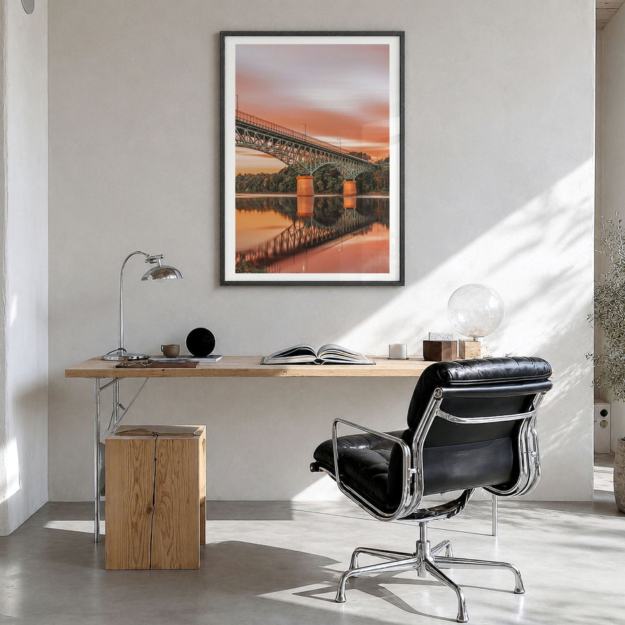 Maine Photo No 3 Poster in a black wood frame, hanging in a bright home office, white border