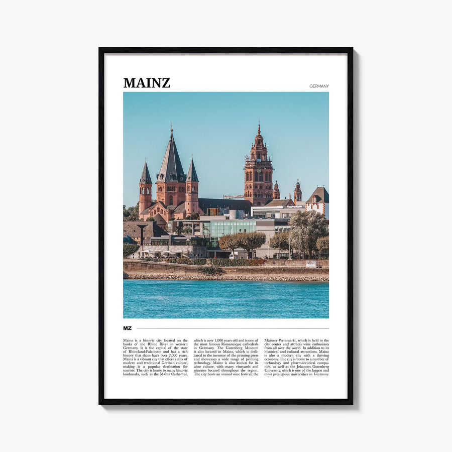 Mainz colorful travel poster of Germany – vertical wall art, unframed print shown in interior mockup