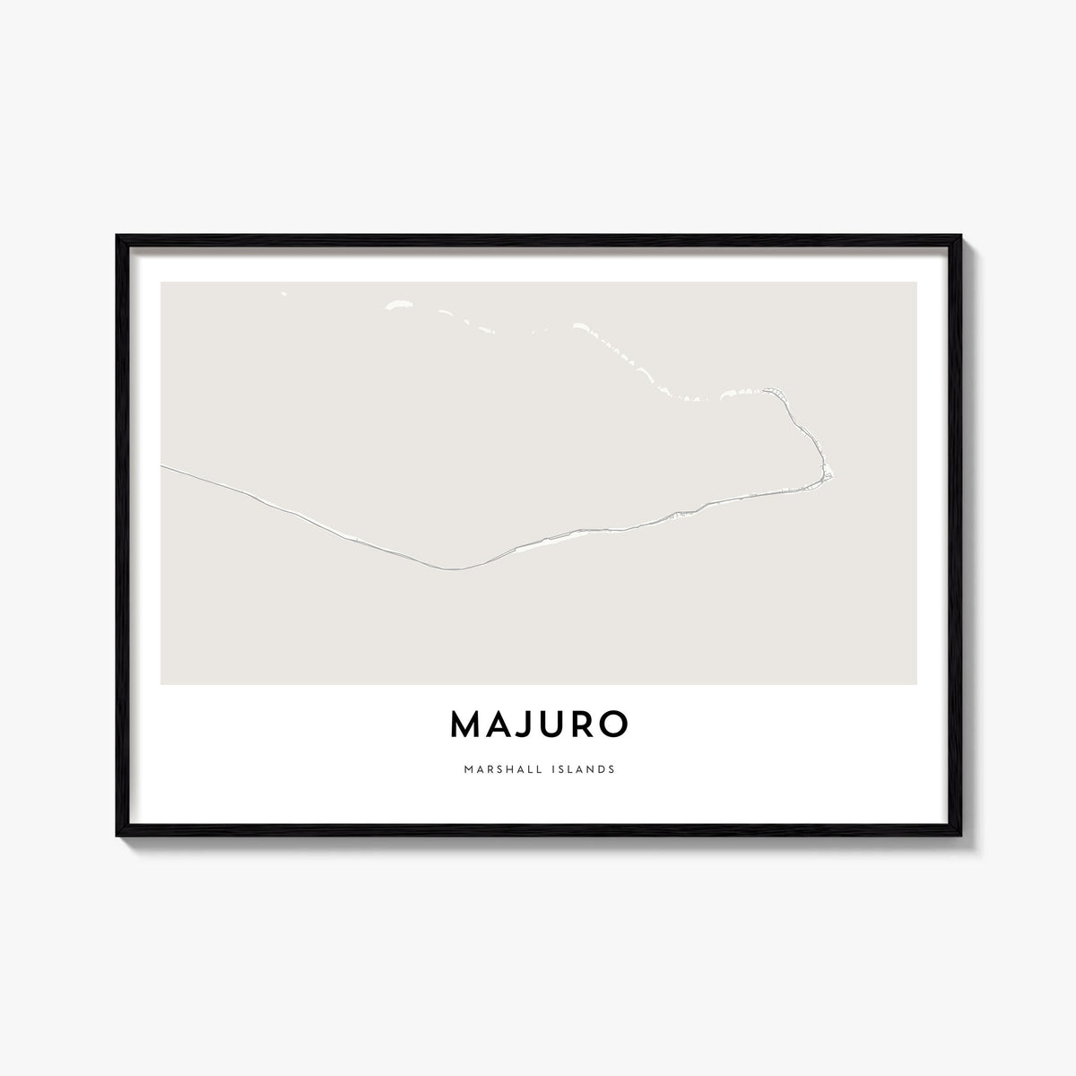 Majuro black & white map poster of Marshall Islands – horizontal wall art, unframed print shown in interior mockup