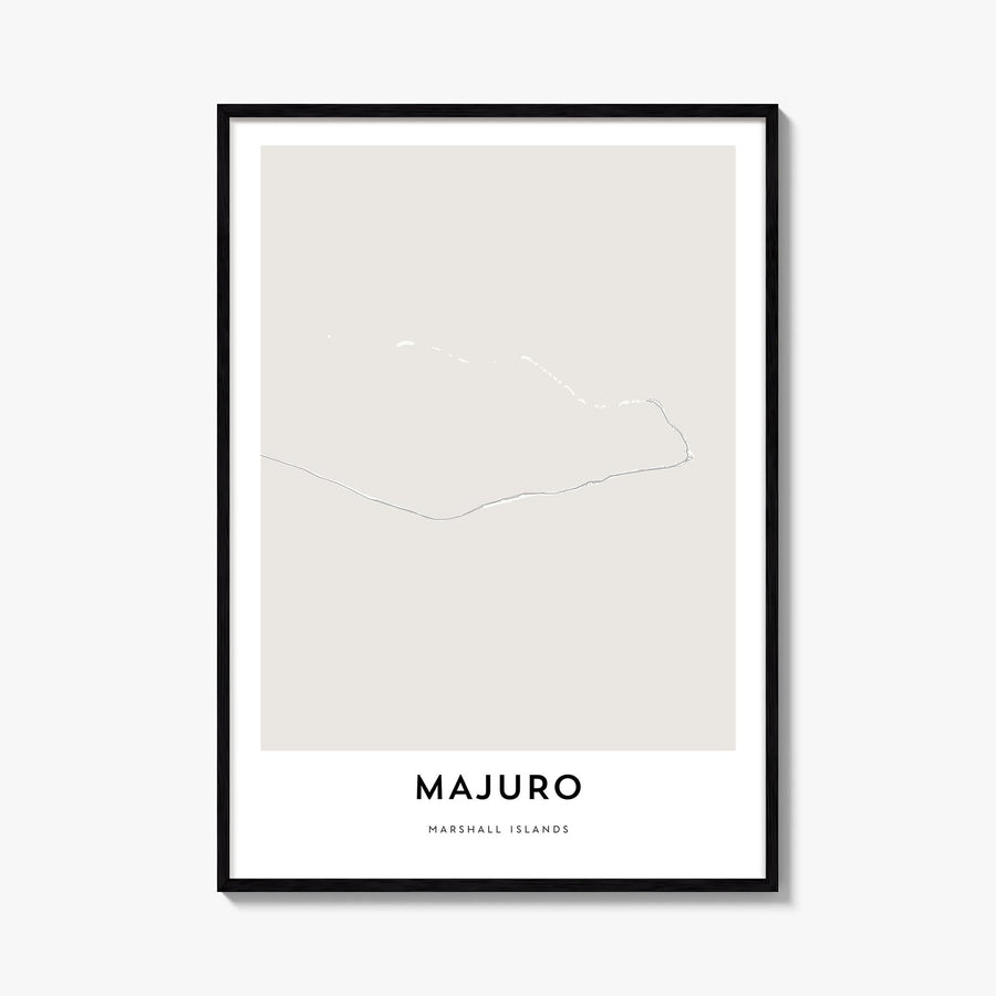 Majuro black & white map poster of Marshall Islands – vertical wall art, unframed print shown in interior mockup