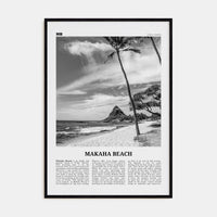 Makaha Beach Poster Black Wood / 8x12 in Nbourhood Travel B&W Poster