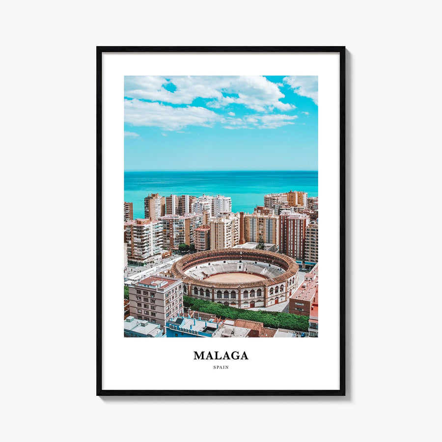 Málaga colorful classic poster of Spain – vertical wall art, unframed print shown in interior mockup