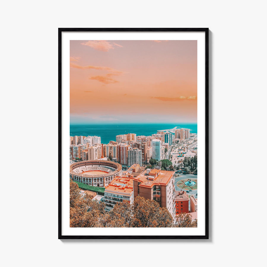 Málaga colorful photo poster of Spain – vertical wall art, unframed print shown in interior mockup
