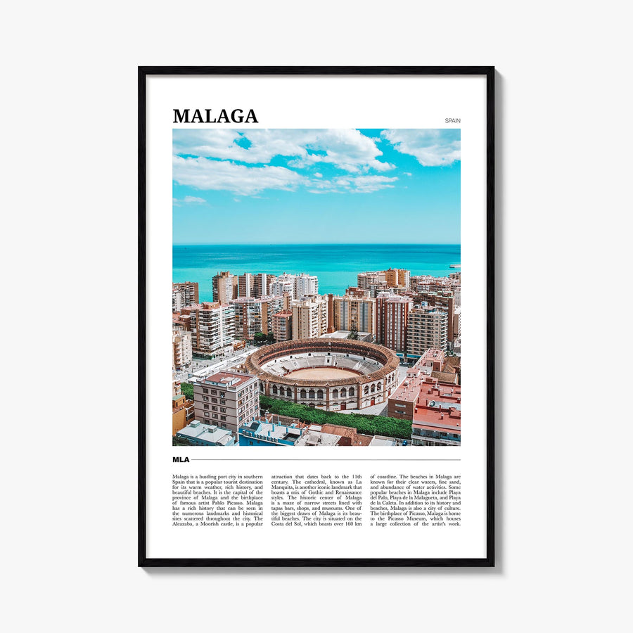 Málaga colorful travel poster of Spain – vertical wall art, unframed print shown in interior mockup