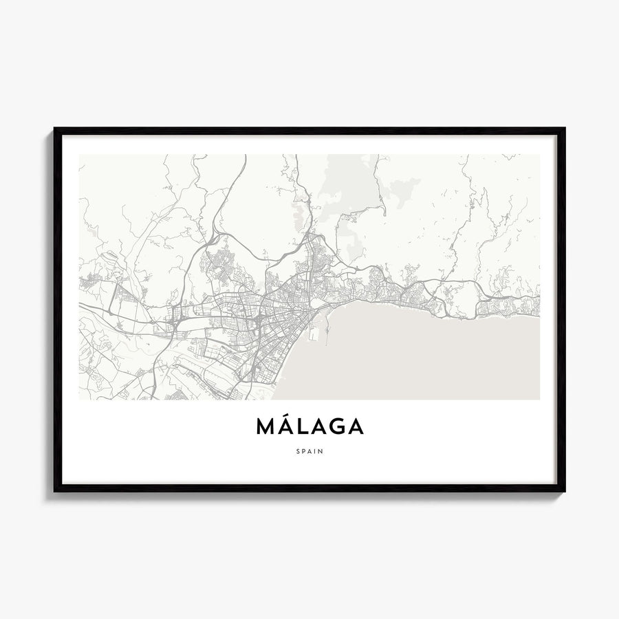 Málaga Map Poster, framed poster mockup