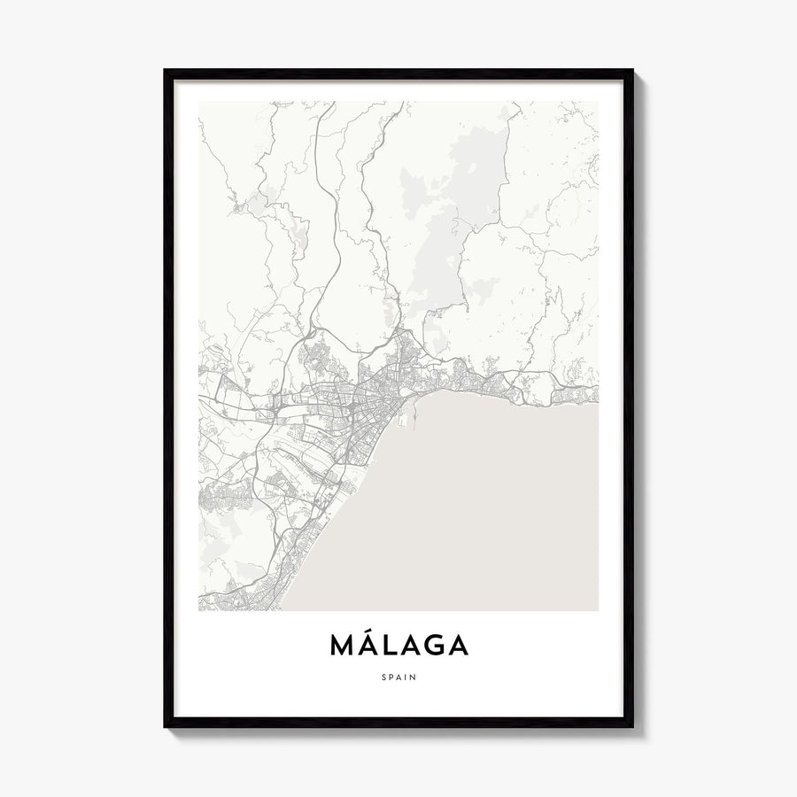 Málaga Map Poster, framed poster mockup