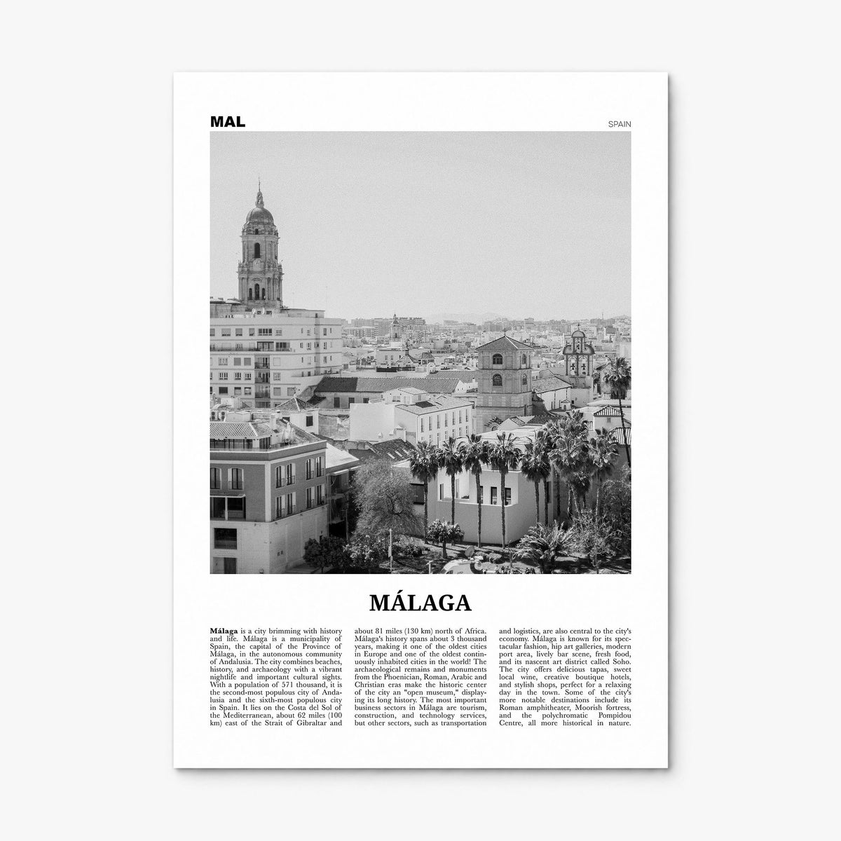 Málaga Newspaper No 2 Poster, print only (unframed)