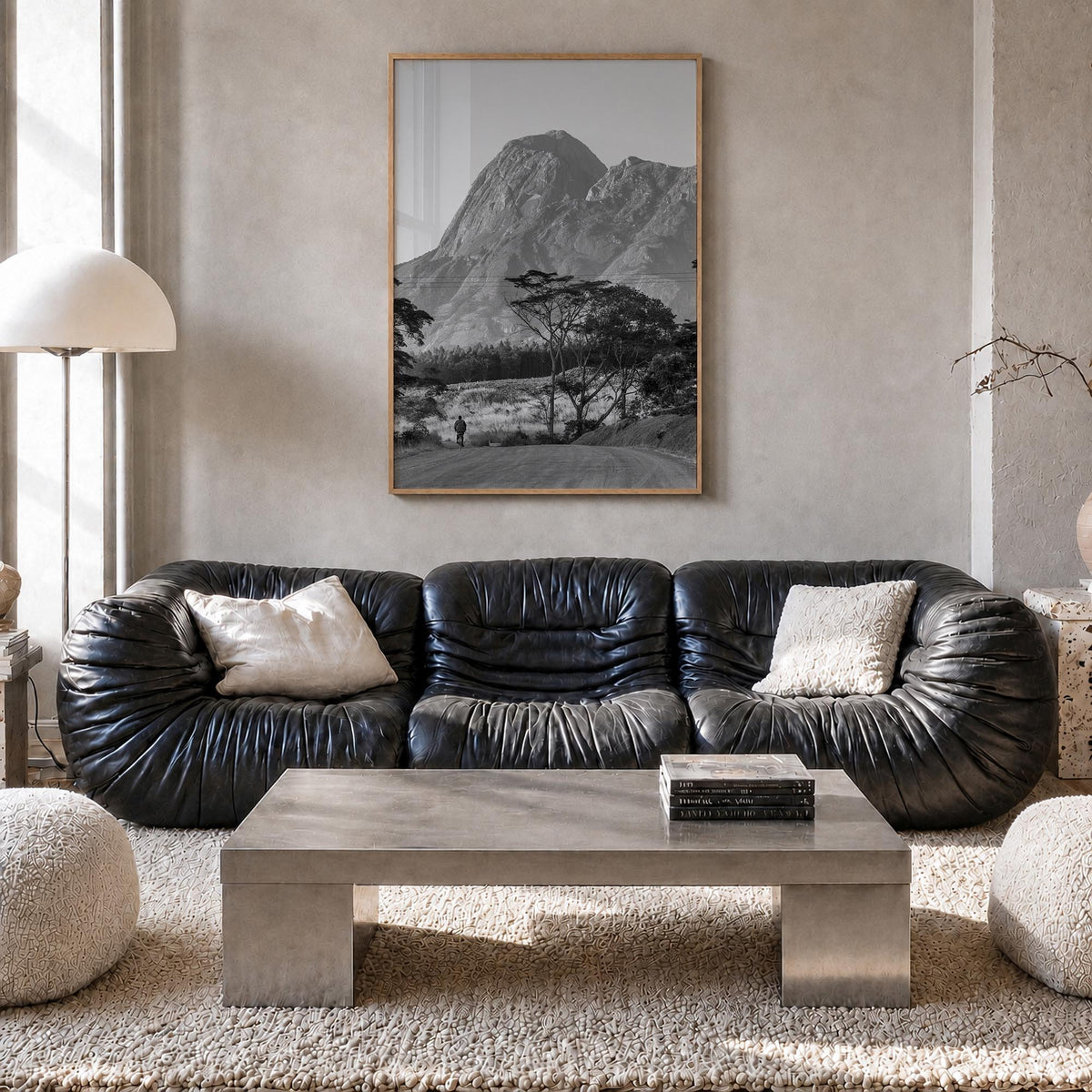 Malawi black & white photo poster of Africa – vertical wall art in natural wood frame, hanging on wall