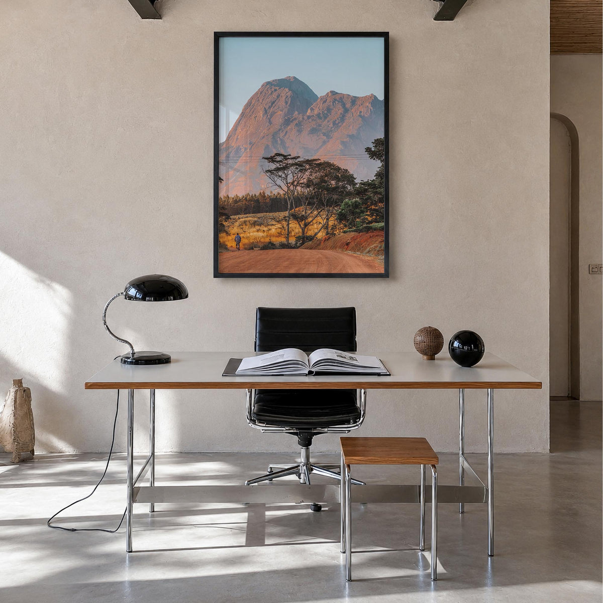 Malawi colorful photo poster of Africa – vertical wall art in black wood frame, hanging on wall