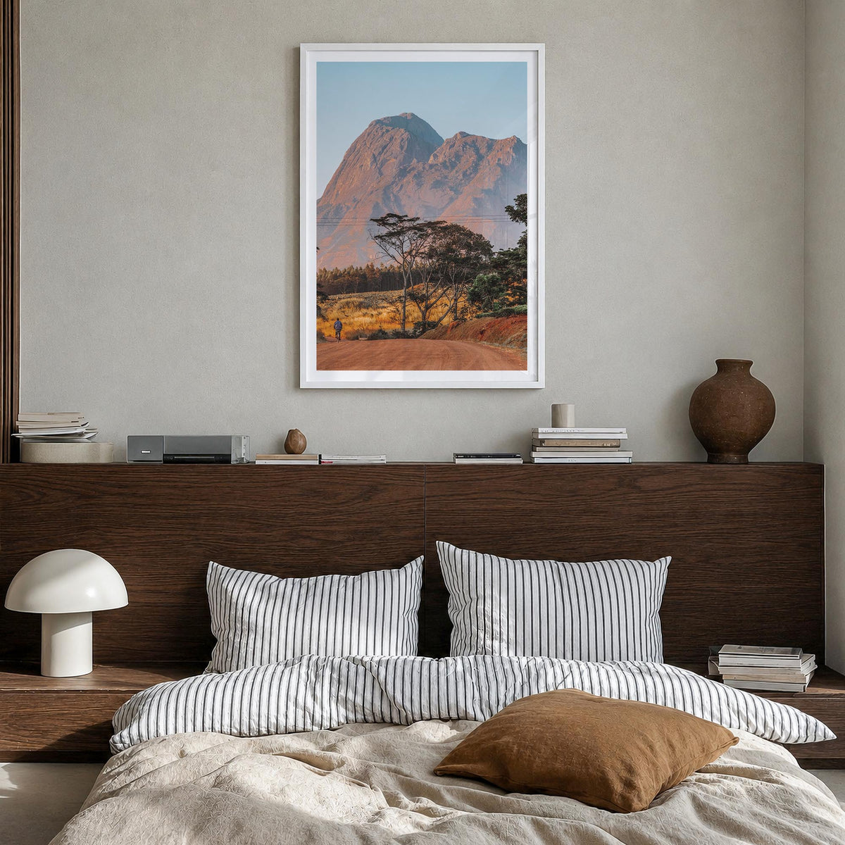 Malawi colorful photo poster of Africa – vertical wall art in white wood frame with white border, hanging on wall
