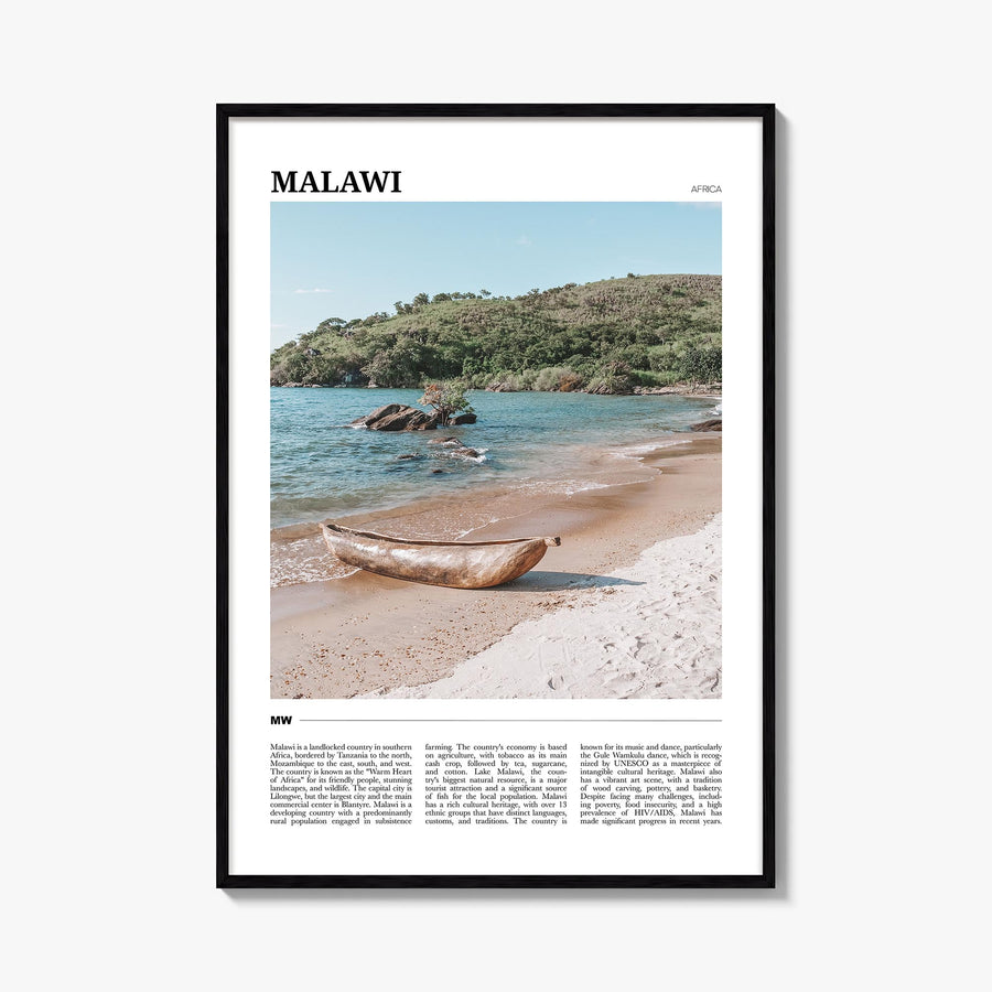 Malawi colorful travel poster of Africa – vertical wall art, unframed print shown in interior mockup