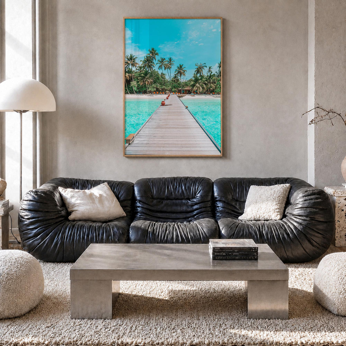 Maldives colorful photo poster of Asia – vertical wall art in natural wood frame, hanging on wall
