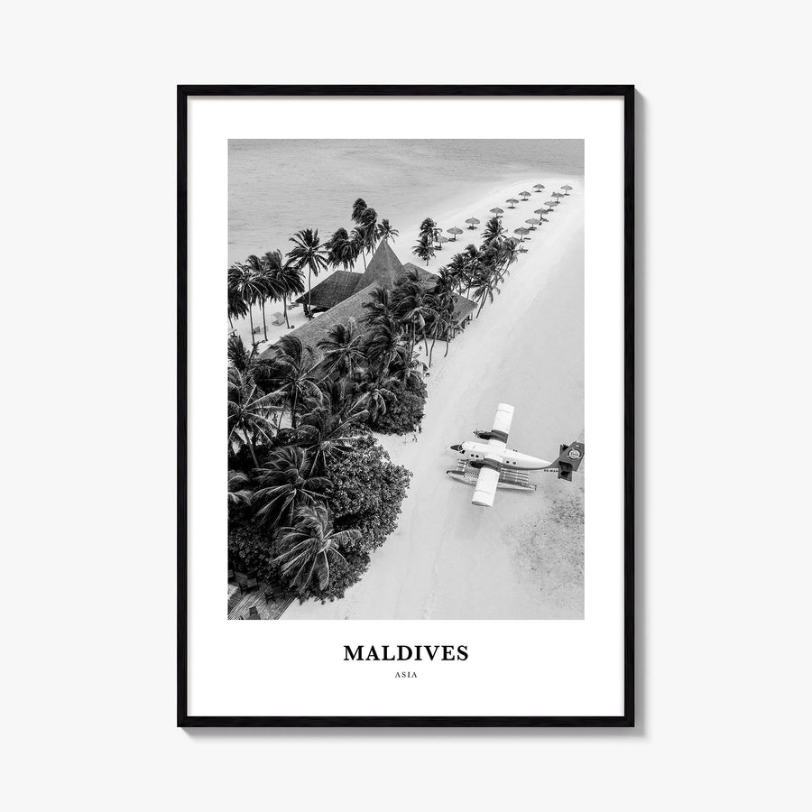 Maldives no. 3 black & white classic poster of Asia – vertical wall art, unframed print shown in interior mockup