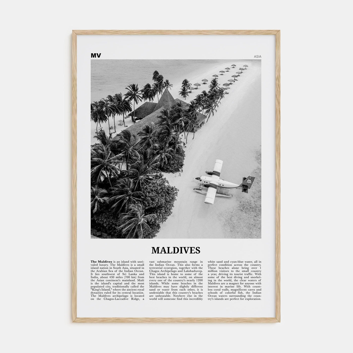 Maldives No 3 Poster Natural Wood / 8x12 in Nbourhood Travel B&W Poster