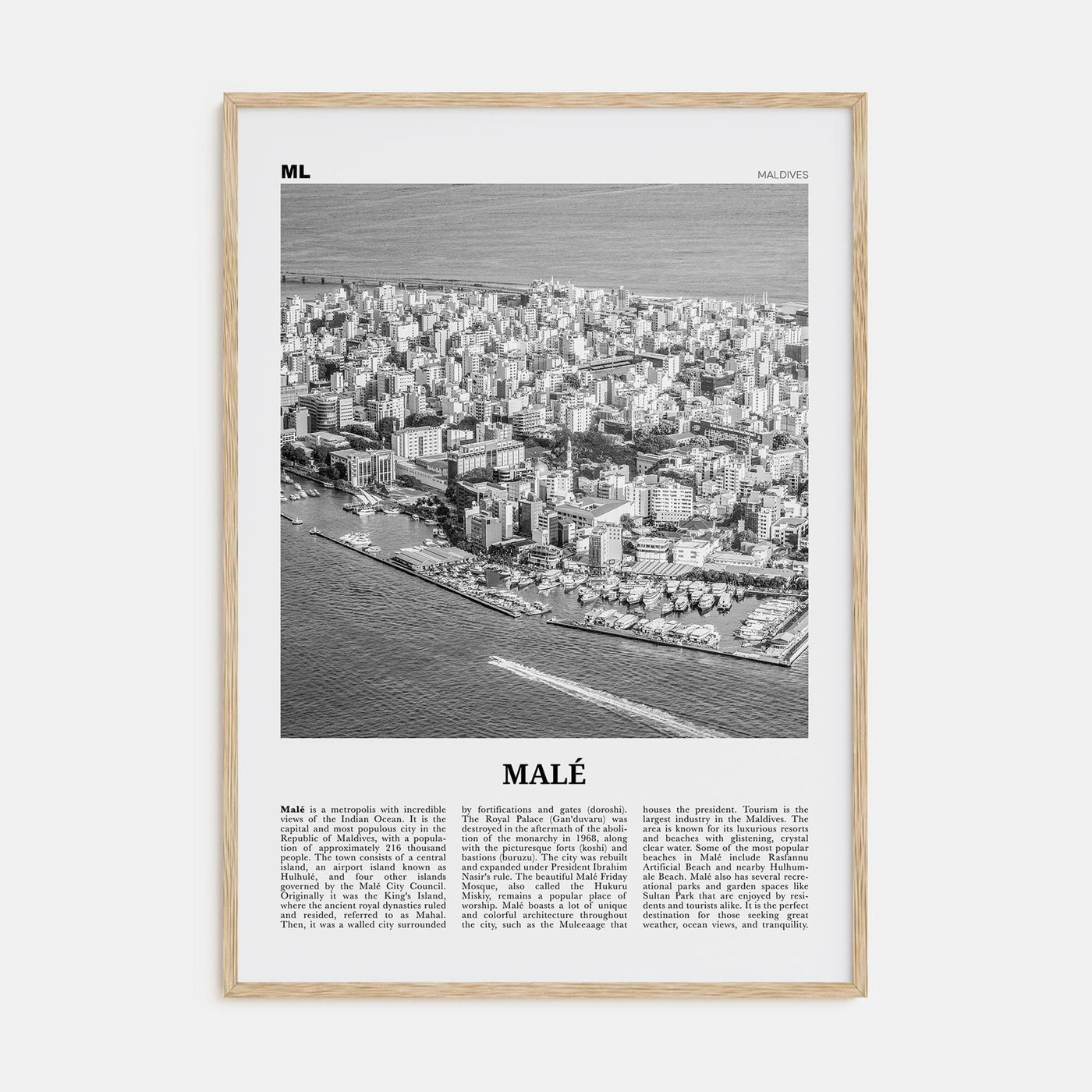 Malé Poster Natural Wood / 8x12 in Nbourhood Travel B&W Poster