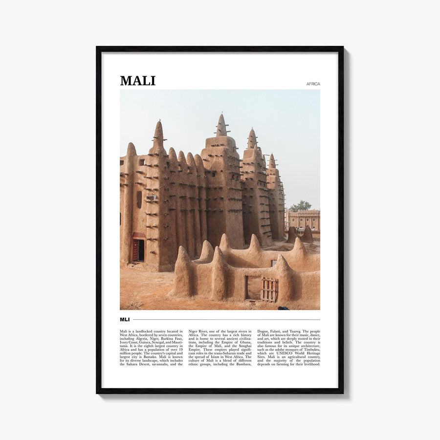 Mali colorful travel poster of Africa – vertical wall art, unframed print shown in interior mockup