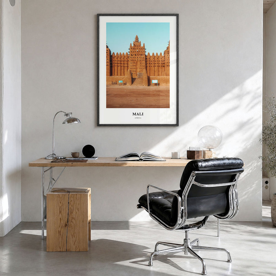 Mali Classic No 2 Poster in a black wood frame, hanging in a bright home office