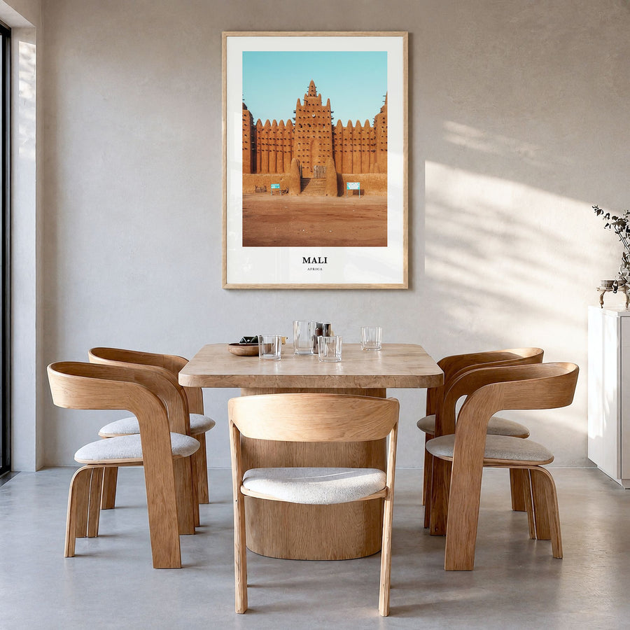 Mali Classic No 2 Poster in a natural wood frame, hanging in a dining room
