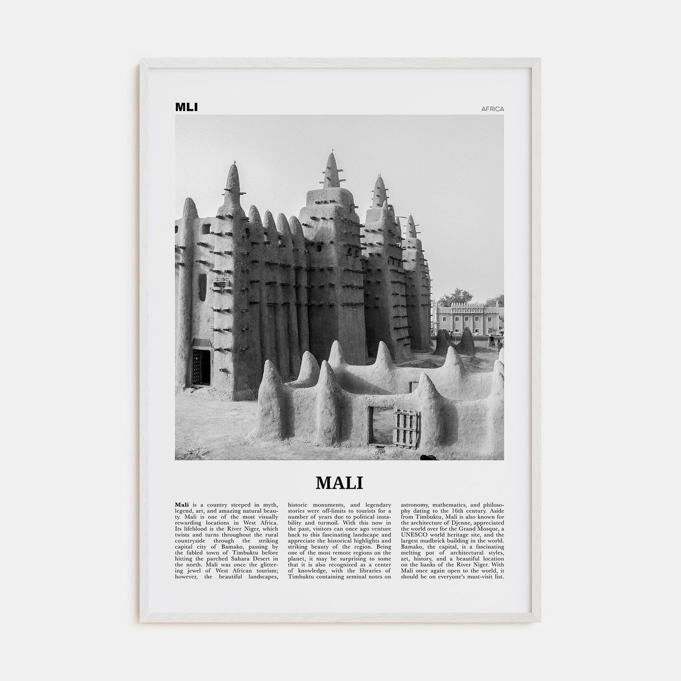 Mali Poster White Wood / 8x12 in Nbourhood Travel B&W Poster