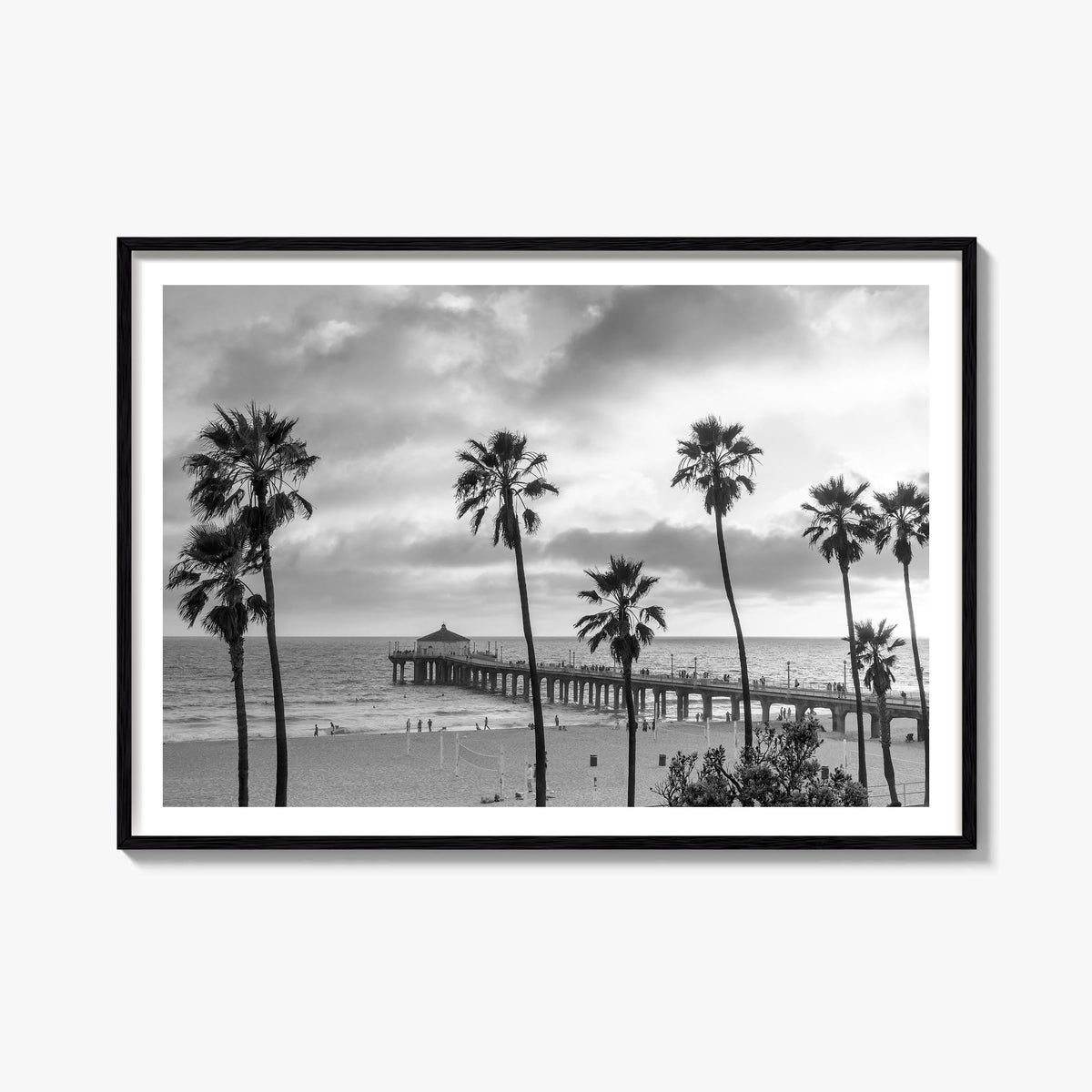 Malibu black & white photo poster of California, USA – horizontal wall art, unframed print shown in interior mockup