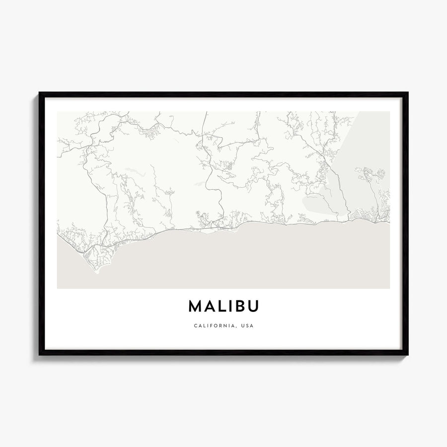Malibu Map Poster, framed poster mockup