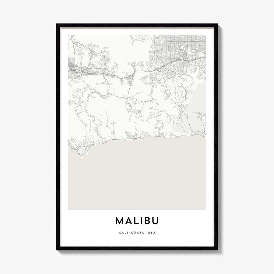 Malibu Map Poster, framed poster mockup