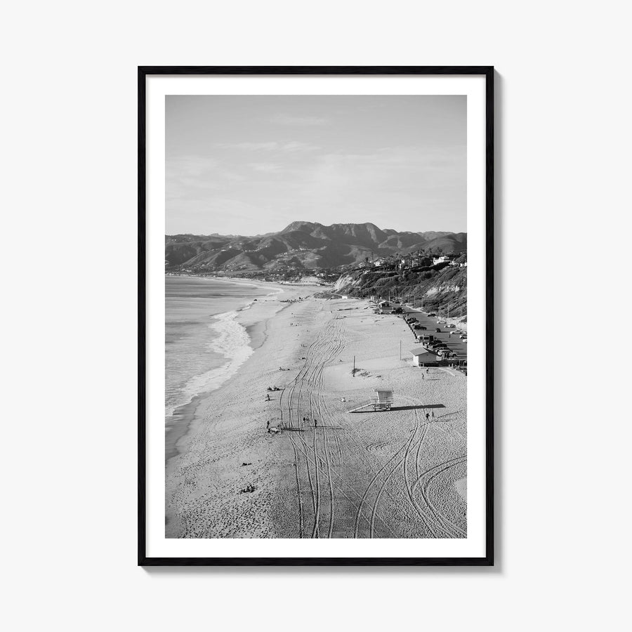 Malibu no. 1 black & white photo poster of California, USA – vertical wall art, unframed print shown in interior mockup