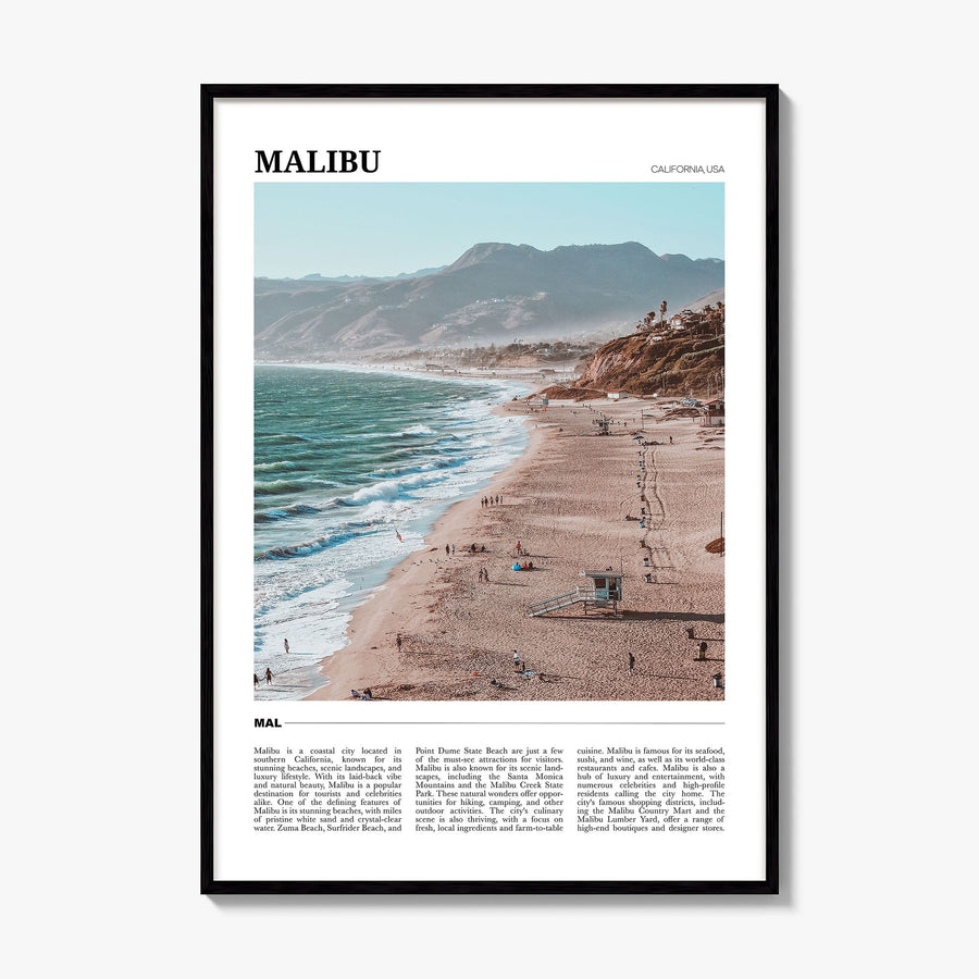 Malibu Travel Poster, framed poster mockup