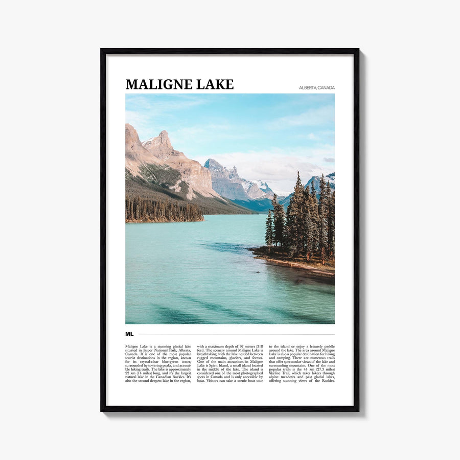 Maligne Lake colorful travel poster of Canada – vertical wall art, unframed print shown in interior mockup