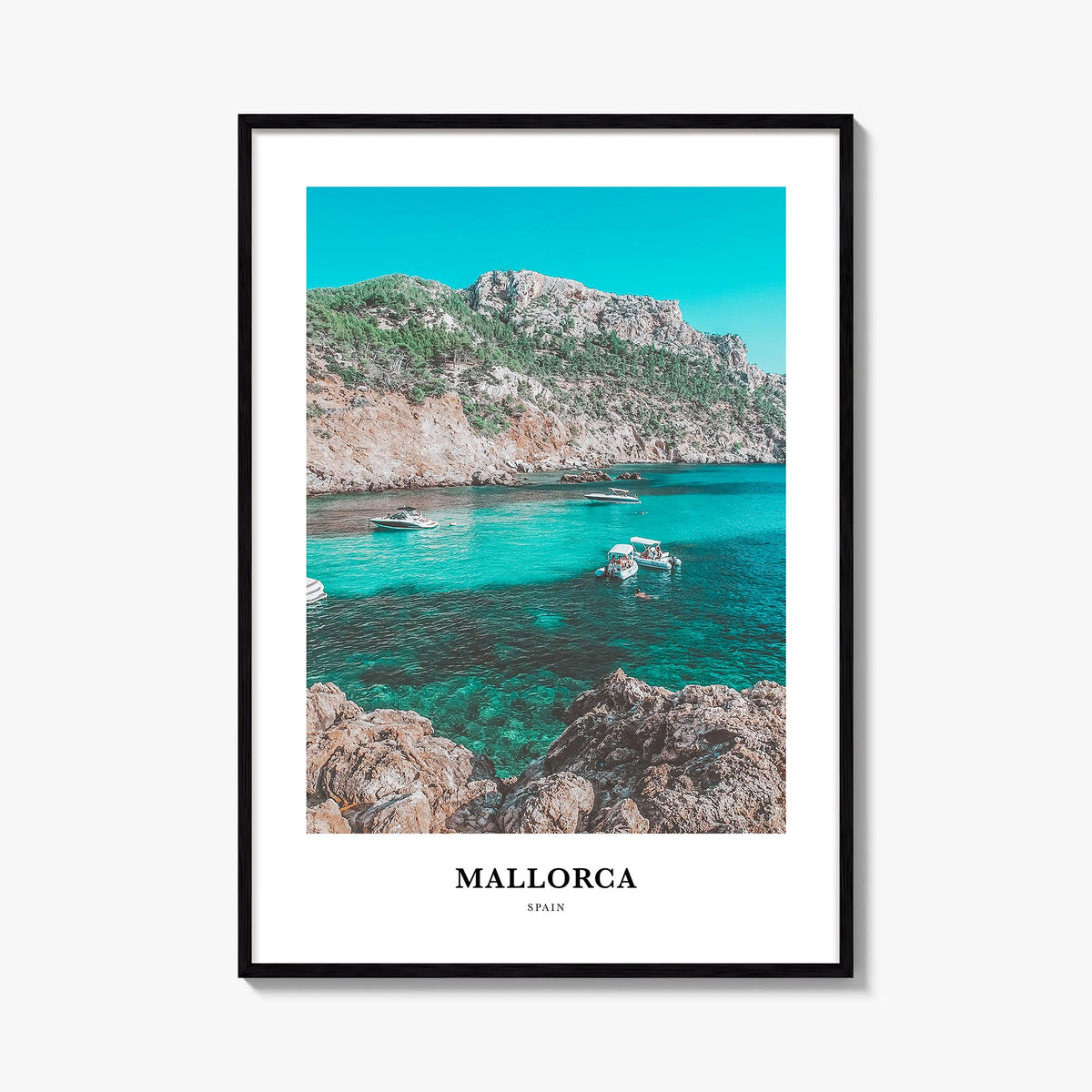 Mallorca colorful classic poster of Spain – vertical wall art, unframed print shown in interior mockup