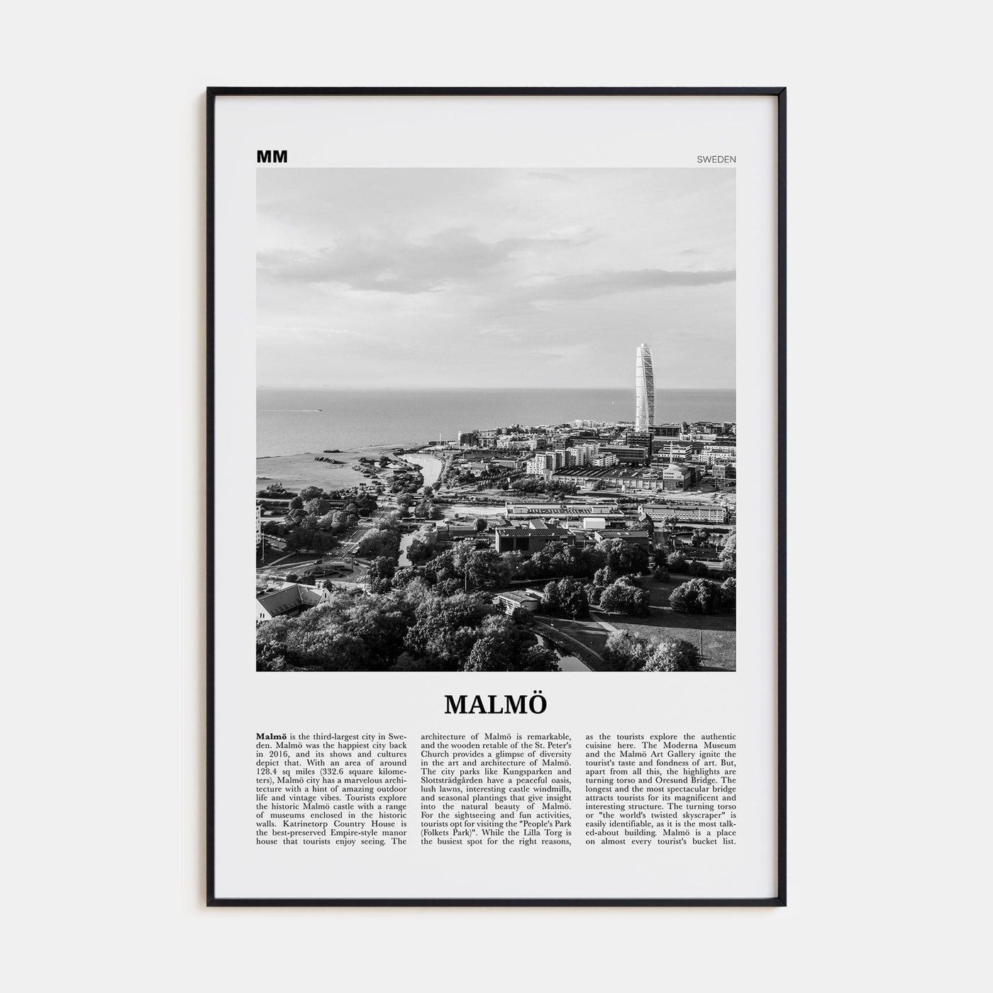 Malmö Poster None / 8x12 in Nbourhood Travel B&W Poster