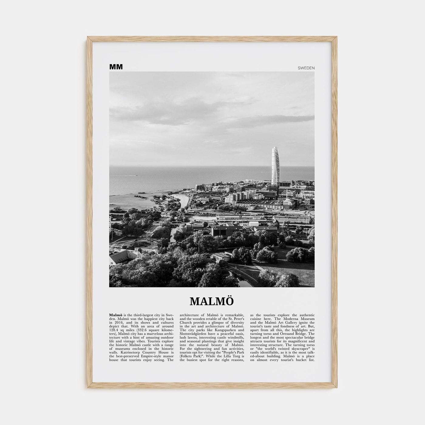 Malmö Poster Natural Wood / 8x12 in Nbourhood Travel B&W Poster