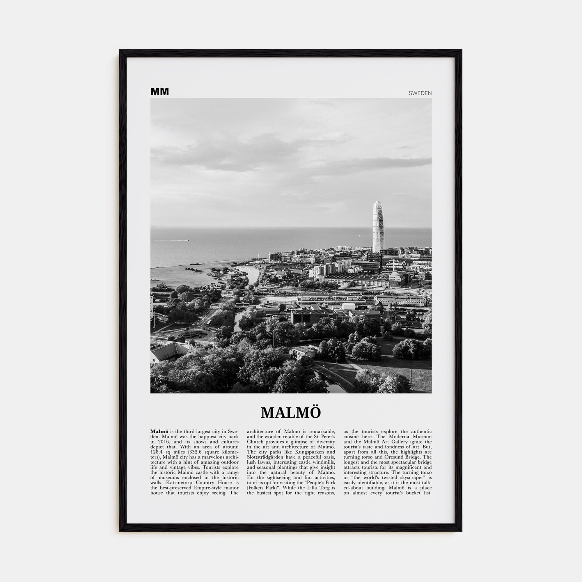 Malmö Poster Black Wood / 8x12 in Nbourhood Travel B&W Poster