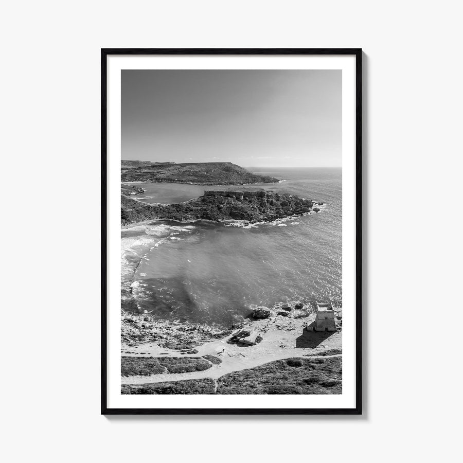 Malta black & white photo poster of Europe – vertical wall art, unframed print shown in interior mockup