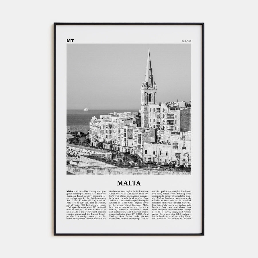 Malta Poster None / 8x12 in Nbourhood Travel B&W Poster